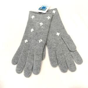 Cashmere Gloves with Crystals + Flowers in Light Grey Ladies 10" OSFM NWT New